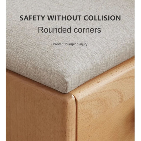 Beech Solid Wood Kids Storage Stool Natural Oak Finish with Cushioned Seat Lift Up & Pull Out Drawer