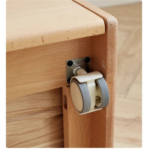 Beech Solid Wood Kids Storage Stool Natural Oak Finish with Cushioned Seat Lift Up & Pull Out Drawer