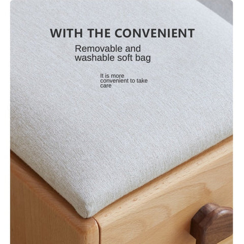 Beech Solid Wood Kids Storage Stool Natural Oak Finish with Cushioned Seat Lift Up & Pull Out Drawer