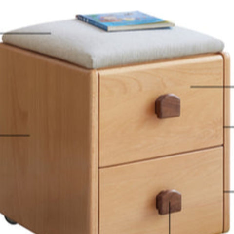 Beech Solid Wood Kids Storage Stool Natural Oak Finish with Cushioned Seat Lift Up & Pull Out Drawer