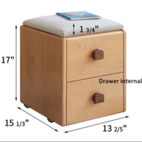 Beech Solid Wood Kids Storage Stool Natural Oak Finish with Cushioned Seat Lift Up & Pull Out Drawer