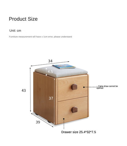 Beech Solid Wood Kids Storage Stool Natural Oak Finish with Cushioned Seat Lift Up & Pull Out Drawer