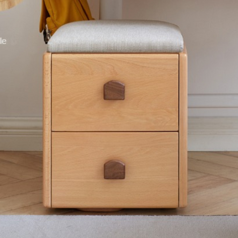 Beech Solid Wood Kids Storage Stool Natural Oak Finish with Cushioned Seat Lift Up & Pull Out Drawer