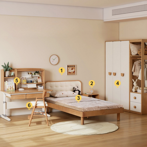 Beech Solid Wood Montessori Bedroom Furniture Set Natural Kids Bed with Storage Eco Friendly