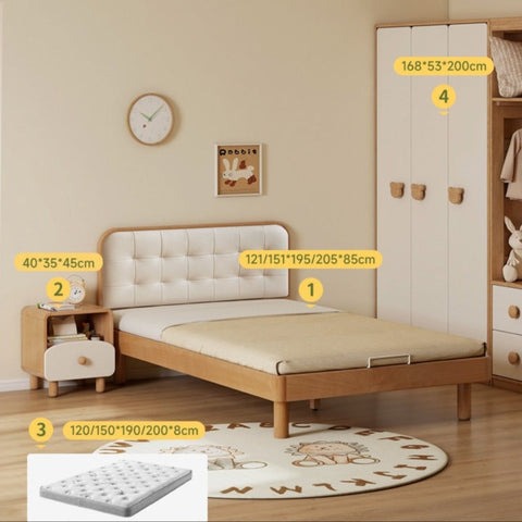 Beech Solid Wood Montessori Bedroom Furniture Set Natural Kids Bed with Storage Eco Friendly