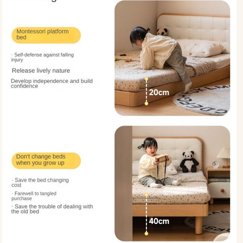 Beech Solid Wood Montessori Bedroom Furniture Set Natural Kids Bed with Storage Eco Friendly