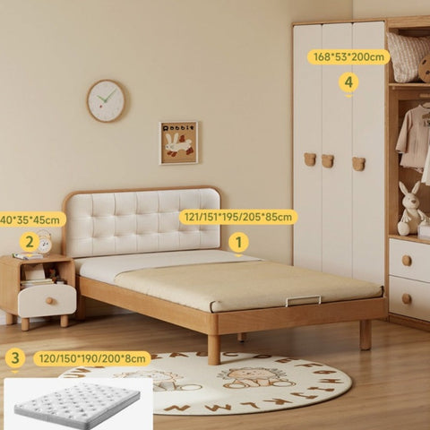 Beech Solid Wood Montessori Bedroom Furniture Set Natural Kids Bed with Storage Eco Friendly