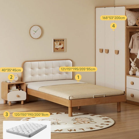 Beech Solid Wood Montessori Bedroom Furniture Set Natural Kids Bed with Storage Eco Friendly