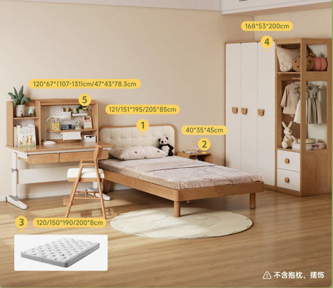 Beech Solid Wood Montessori Bedroom Furniture Set Natural Kids Bed with Storage Eco Friendly