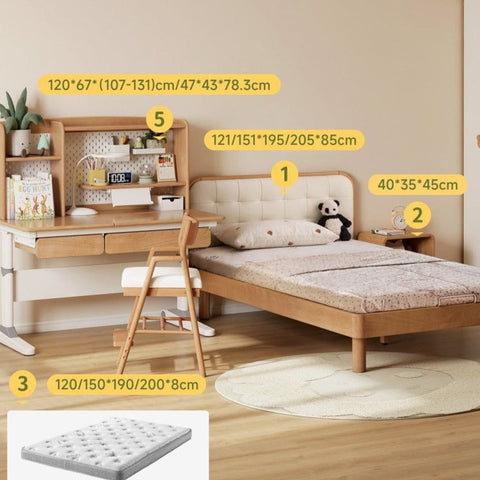 Beech Solid Wood Montessori Bedroom Furniture Set Natural Kids Bed with Storage Eco Friendly