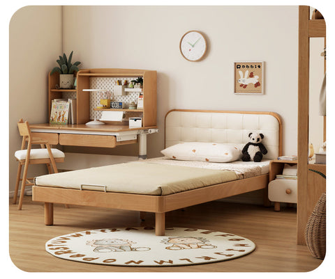 Beech Solid Wood Montessori Bedroom Furniture Set Natural Kids Bed with Storage Eco Friendly