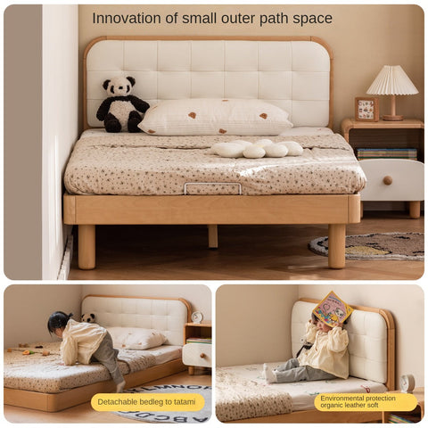 Beech Solid Wood Montessori Bedroom Furniture Set Natural Kids Bed with Storage Eco Friendly