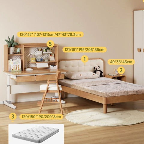 Beech Solid Wood Montessori Bedroom Furniture Set Natural Kids Bed with Storage Eco Friendly