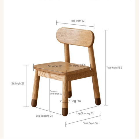 Oak Beech Solid Wood Kids Chair with Sponge Cushion in Green White Coral for Bedroom Living Room