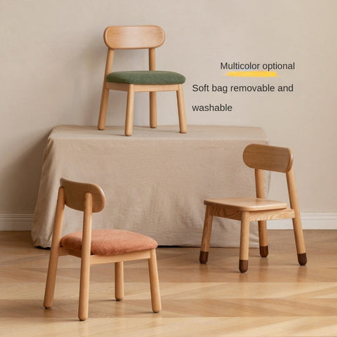 Oak Beech Solid Wood Kids Chair with Sponge Cushion in Green White Coral for Bedroom Living Room