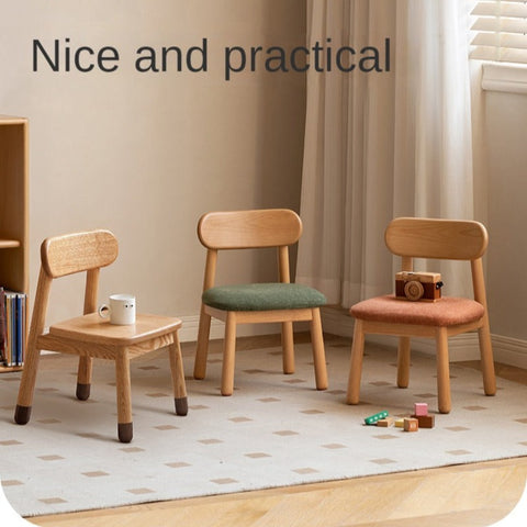 Oak Beech Solid Wood Kids Chair with Sponge Cushion in Green White Coral for Bedroom Living Room
