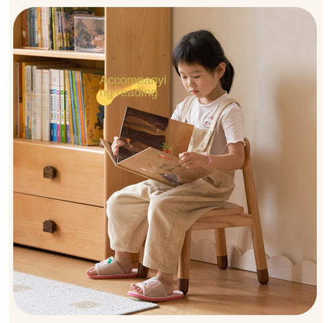 Oak Beech Solid Wood Kids Chair with Sponge Cushion in Green White Coral for Bedroom Living Room