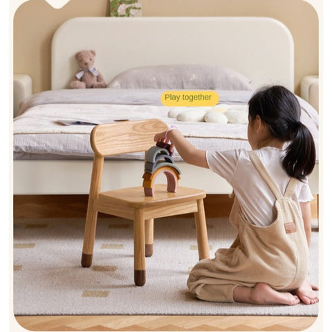 Oak Beech Solid Wood Kids Chair with Sponge Cushion in Green White Coral for Bedroom Living Room