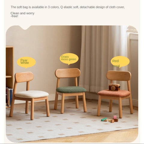 Oak Beech Solid Wood Kids Chair with Sponge Cushion in Green White Coral for Bedroom Living Room