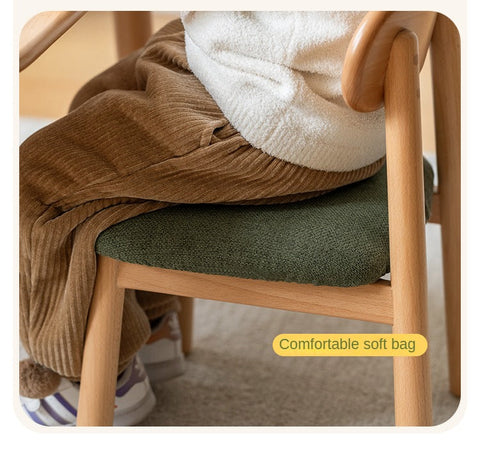 Oak Beech Solid Wood Kids Chair with Sponge Cushion in Green White Coral for Bedroom Living Room
