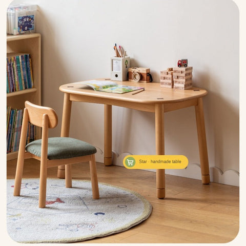 Oak Beech Solid Wood Kids Chair with Sponge Cushion in Green White Coral for Bedroom Living Room