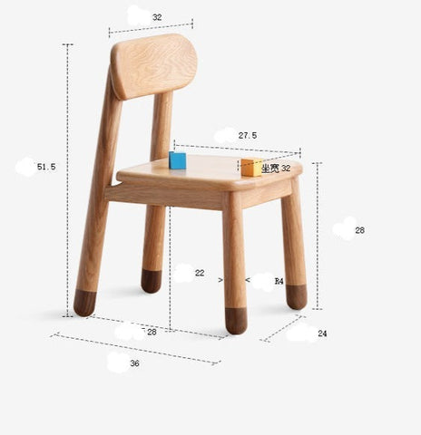 Oak Beech Solid Wood Kids Chair with Sponge Cushion in Green White Coral for Bedroom Living Room