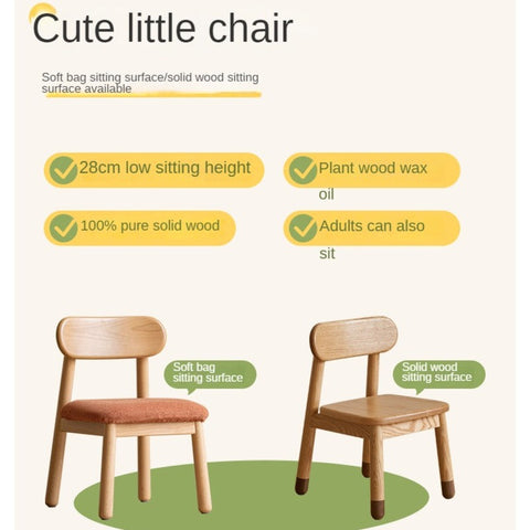 Oak Beech Solid Wood Kids Chair with Sponge Cushion in Green White Coral for Bedroom Living Room