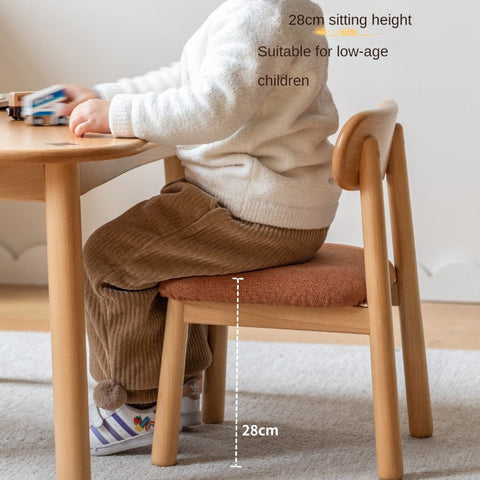 Oak Beech Solid Wood Kids Chair with Sponge Cushion in Green White Coral for Bedroom Living Room