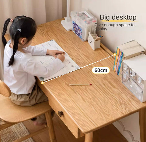 Oak Solid Wood Adjustable Study Desk for Kids Natural Finish Height Adjustable Writing Table