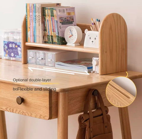 Oak Solid Wood Adjustable Study Desk for Kids Natural Finish Height Adjustable Writing Table