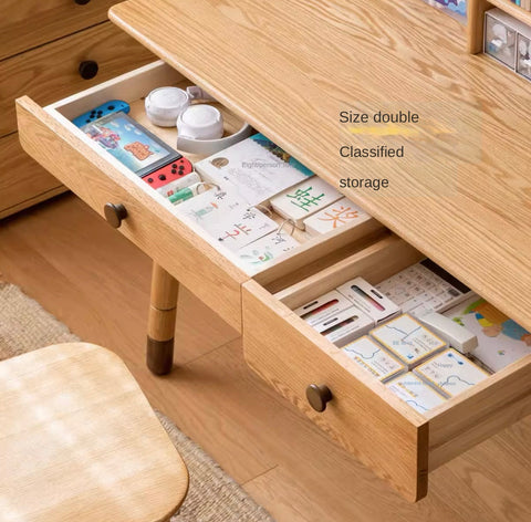 Oak Solid Wood Adjustable Study Desk for Kids Natural Finish Height Adjustable Writing Table