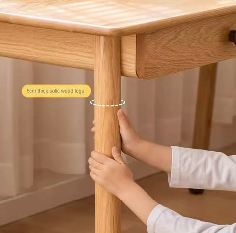 Oak Solid Wood Adjustable Study Desk for Kids Natural Finish Height Adjustable Writing Table