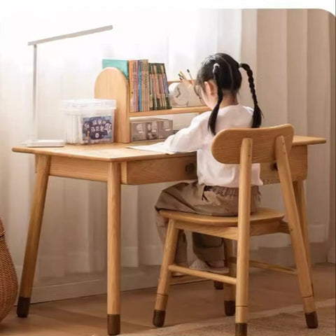 Oak Solid Wood Adjustable Study Desk for Kids Natural Finish Height Adjustable Writing Table