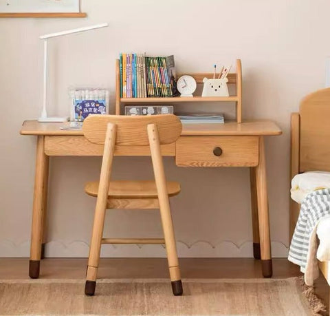 Oak Solid Wood Adjustable Study Desk for Kids Natural Finish Height Adjustable Writing Table