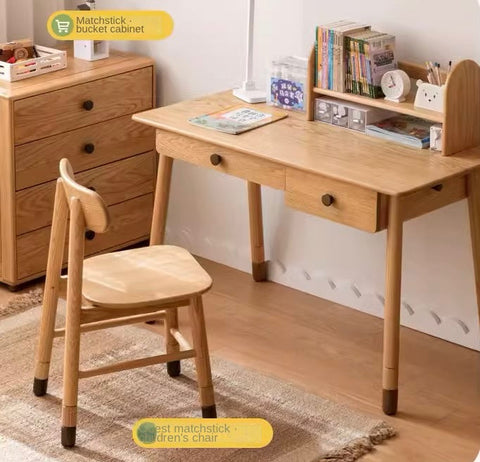 Oak Solid Wood Adjustable Study Desk for Kids Natural Finish Height Adjustable Writing Table