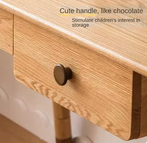 Oak Solid Wood Adjustable Study Desk for Kids Natural Finish Height Adjustable Writing Table