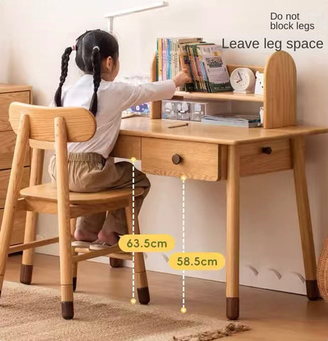 Oak Solid Wood Adjustable Study Desk for Kids Natural Finish Height Adjustable Writing Table