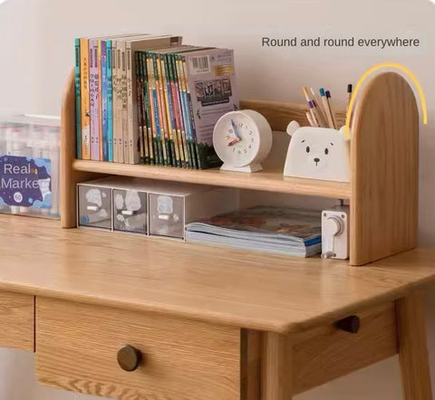 Oak Solid Wood Adjustable Study Desk for Kids Natural Finish Height Adjustable Writing Table