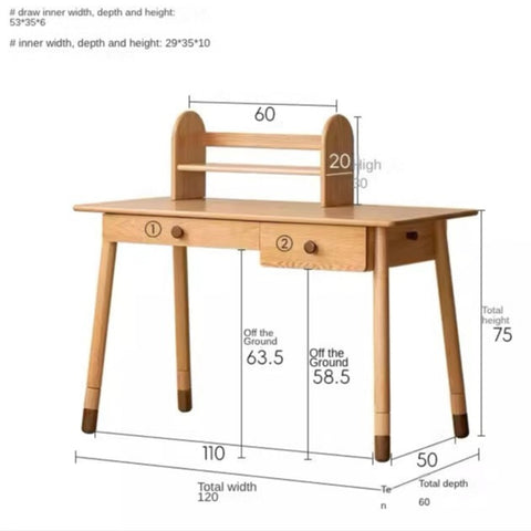 Oak Solid Wood Adjustable Study Desk for Kids Natural Finish Height Adjustable Writing Table