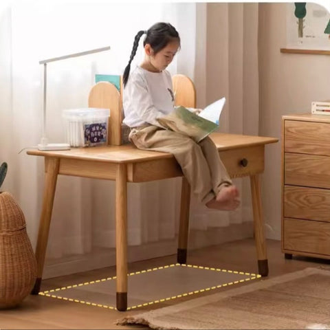 Oak Solid Wood Adjustable Study Desk for Kids Natural Finish Height Adjustable Writing Table
