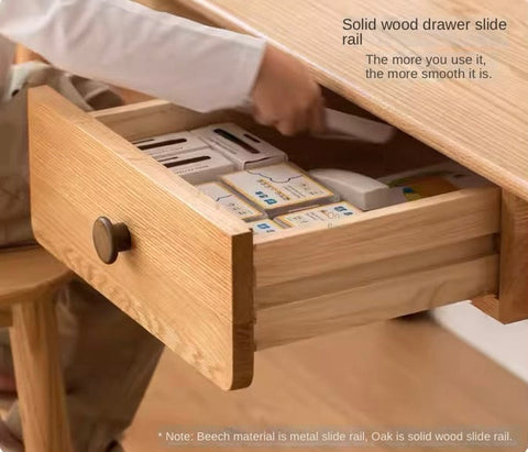 Oak Solid Wood Adjustable Study Desk for Kids Natural Finish Height Adjustable Writing Table