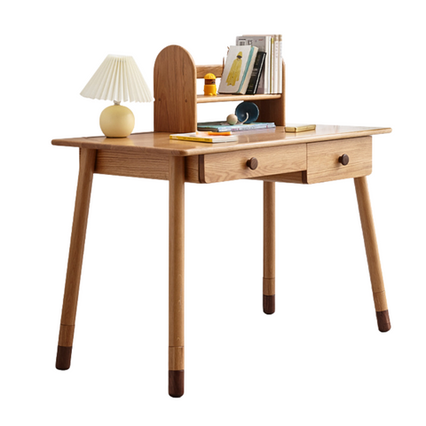 Oak Solid Wood Adjustable Study Desk for Kids Natural Finish Height Adjustable Writing Table