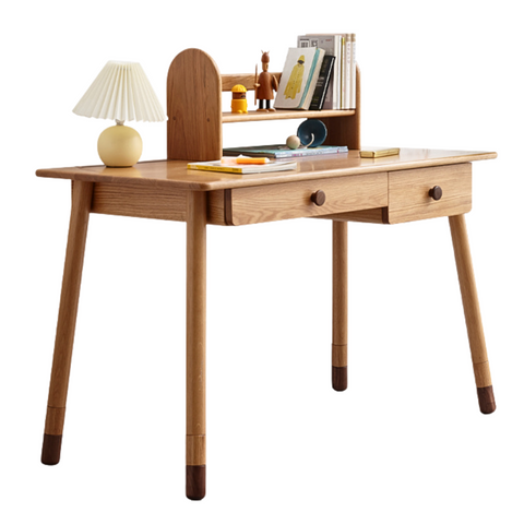 Oak Solid Wood Adjustable Study Desk for Kids Natural Finish Height Adjustable Writing Table
