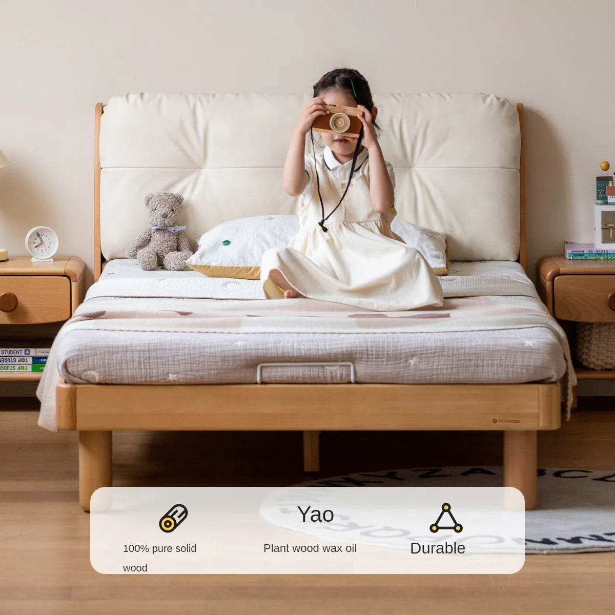 Cream style Organic Leather kid's Bed<