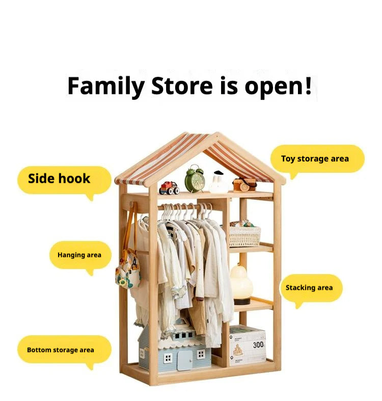 Poplar Solid Wood Kids Toy Storage and Wardrobe