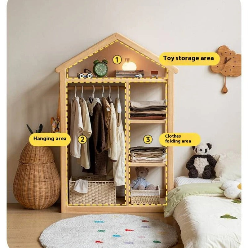 Poplar Solid Wood Kids Toy Storage and Wardrobe