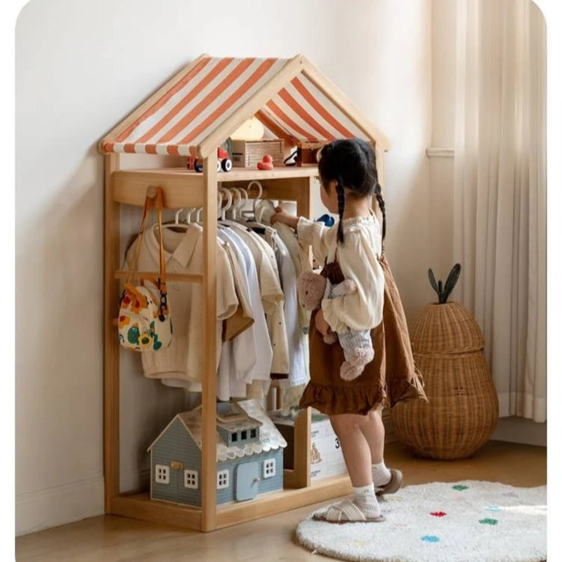 Poplar Solid Wood Kids Toy Storage and Wardrobe