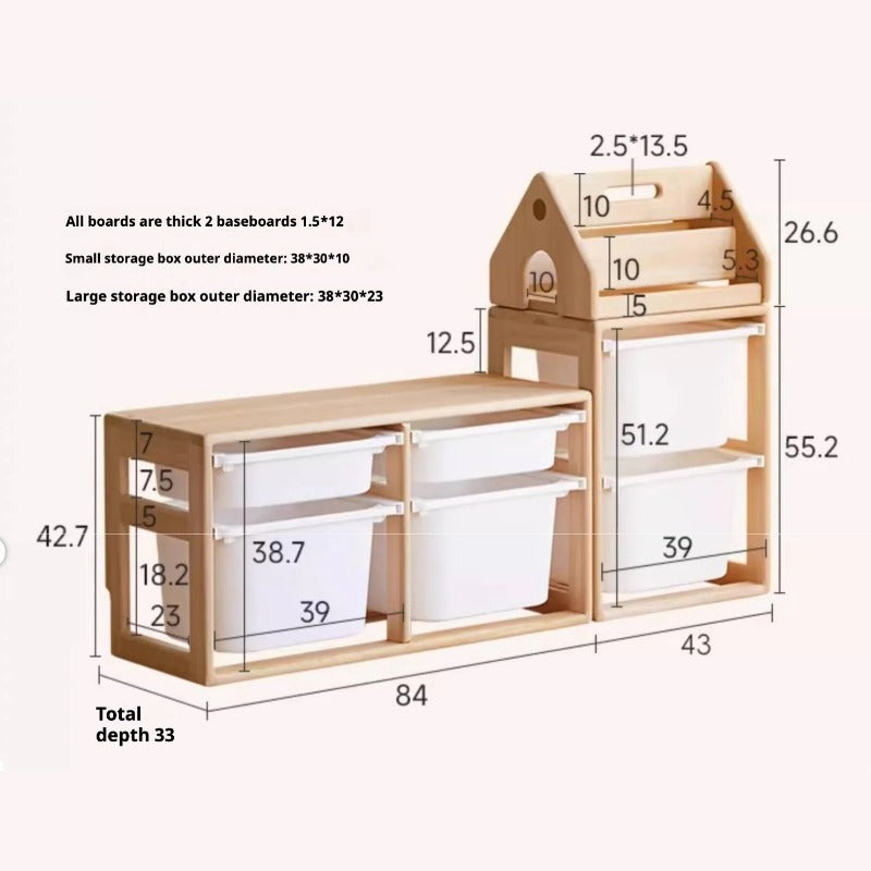 Poplar Solid Wood Kids Toy Storage and Wardrobe