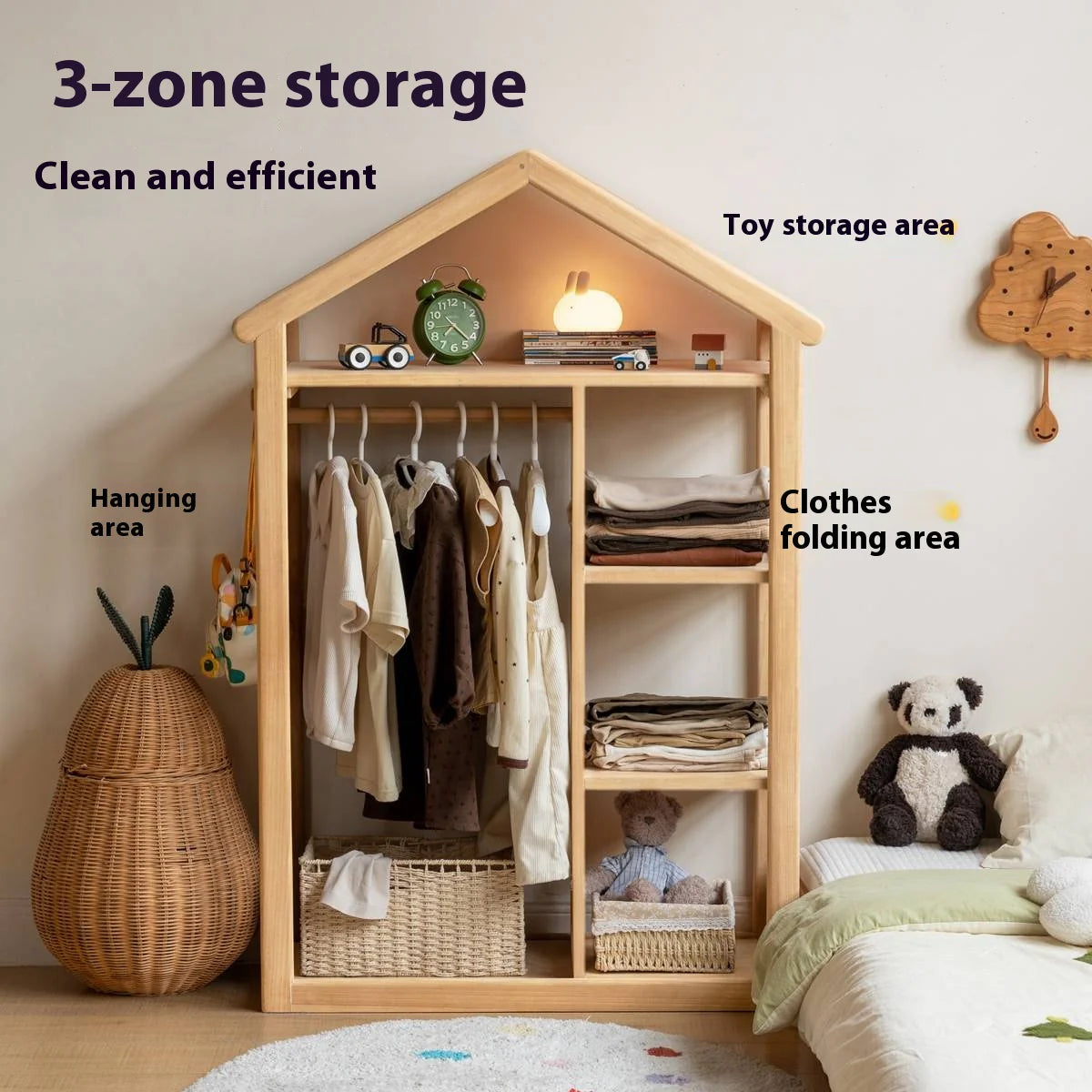 Poplar Solid Wood Kids Toy Storage and Wardrobe