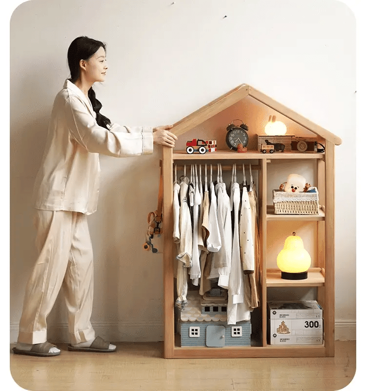 Poplar Solid Wood Kids Toy Storage and Wardrobe